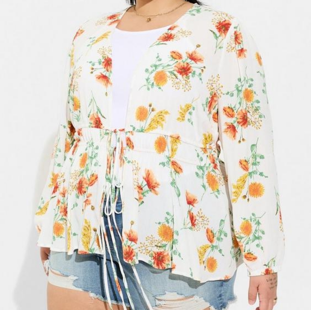 NWT Washable Gauze Tie Front Kimono